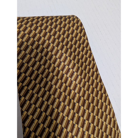 Perry Ellis Portfolio Tie 57" 100% Silk Brown Gold Made In USA - Picture 2 of 6